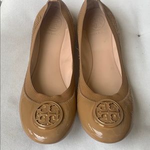 Tory Burch Patent Leather Ballet Flats Sand